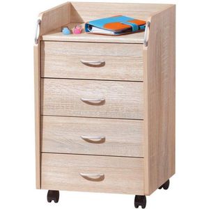 Inter Link - Ladekast met wieltjes en 4 laden Voorzien van zwenkwielen rolcontainer archiefkast LxPxH: 40x36x65 cm Sonoma-eikenlook Novi