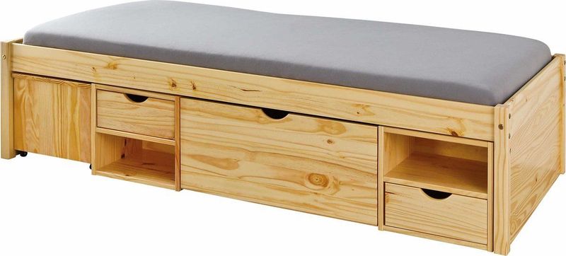 Inter Link Bett mit Stauraum Till inkl. Nachtkommode und Lattenrost 90x200 - Farblos
