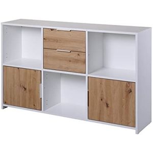 Multifunctionele kast Pepeto | 120 x 30 x 77 cm | Open en gesloten opbergruimte | Kleur: Wit