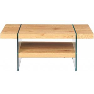 Inter Link Design rechthoekige salontafel van hout in wild eikenlook, veiligheidsglazen frame. 110 x 60 x 45,5 cm. Salontafel met opbergruimte