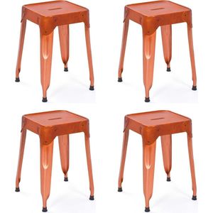 Links - Reema 85300216 - Poef - Antiek Koper - Leer - Kleur Camel - Set van 4