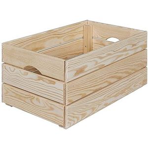 Inter Link Valloni M Stapelbox van massief natuurlijk hout, opbergdoos, opbergdoos voor fruit, groenten, ruimtebesparend, praktisch en veelzijdig, 51 x 31,5 x 23 cm