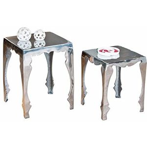 Inter Link bijzettafel, woonkamertafel, vintage stijl, set van 2, aluminium, zilver, 39,5 x 39,5 x 50 cm en 34,5 x 34,5 x 42 cm