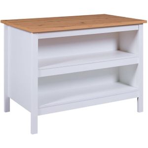 Inter Link Keukeneiland - centraal eiland - werkblad - keukenkast met planken - melamine coating - lengte 124 cm - hoogte 82 cm - diepte 75 cm - Julina - wit/eiken