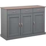 Inter Link FSC Sideboard Westerland 3 Türen und Schubladen Kiefer Massivholz grau und sepia, braun lackiert