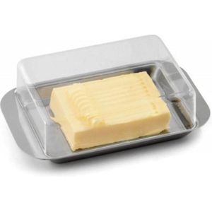 Weis Roestvrij stalen botervloot botervloot 15 x 9,5 x 4,5 cm, zilver/transparant