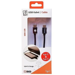 2GO USB-C naar USB-C oplaadkabel en datakabel zwart 100 cm