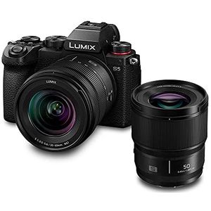 Panasonic LUMIX DC-S5 S5 spiegelloze full-frame camera, 4K 60P video-opname met opklapbaar display, L-bevestiging, 20-60 mm F3.5-5.6 en 50 mm F1.8, 5-assige Dual I.S-lenzen, (zwart)