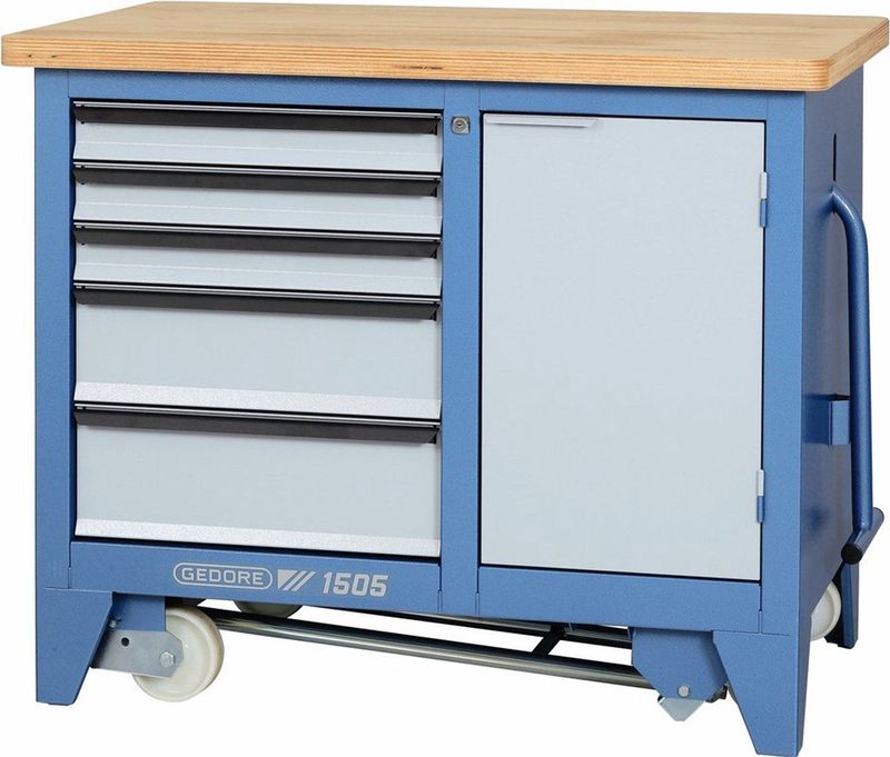 GEDORE - 1505 - Verrijdbare Werkbank - Blauw - Beukenmultiplex - Zwaar Belastbaar