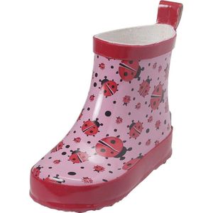 Playshoes Uniseks rubberlaarzen voor kinderen, halfhoge schacht, lieveheersbeestje, instaplaarzen, Rosa, 22 EU