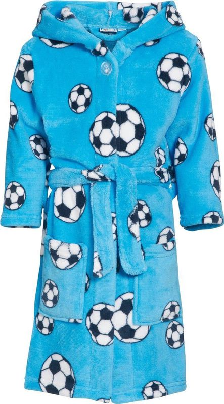Playshoes Fleece Badjas Soccer met Voetbal Dessin Lichtblauw