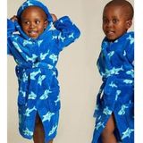 Playshoes Fleece Badjas Shark met Haai Dessin Blauw/Lichtblauw