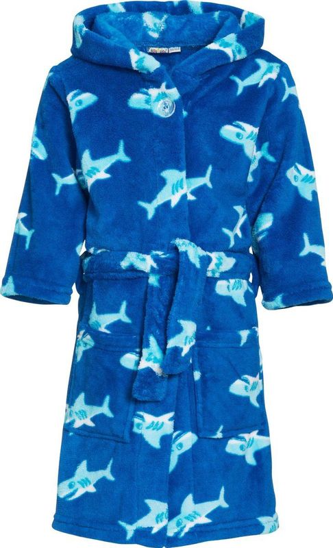 Playshoes Fleece Badjas Shark met Haai Dessin Blauw/Lichtblauw