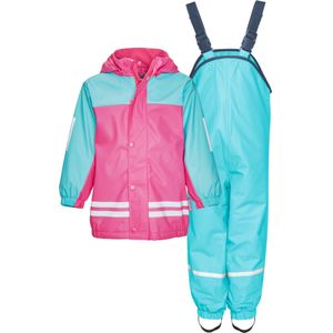 Playshoes - Regenpak met fleecevoering voor kinderen- Turquoise/Roze - maat 98cm