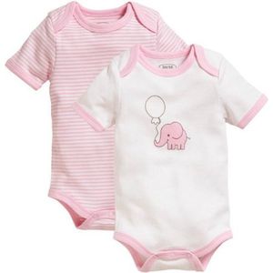 Schnizler - Romper - Olifant - Korte Mouw - Roze/Wit - 2 Stuks