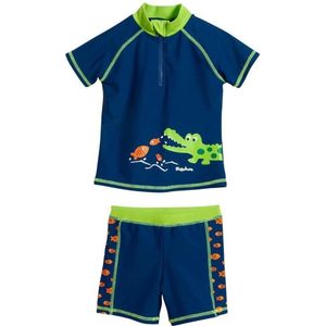 PLAYSHOES - Krokodil - UV-bescherming - Blauw/Neongroen/Oranje/Wit - Motiefprint, Flatlock Naad, Contrasterende Naden