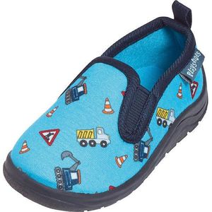 Playshoes Lage pantoffels voor kinderen, uniseks, Blauw bouwplaats, 24/25 EU
