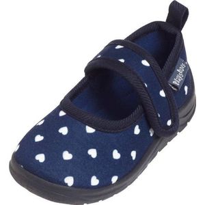 Playshoes Uniseks kinderpantoffels met klittenbandsluiting, marineblauwe hartjes