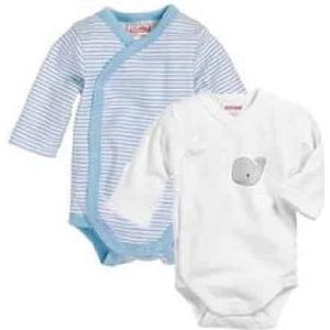 Playshoes - Schnizler - Set van 2 Overslagrompers - Lichtblauw - Lange Mouw