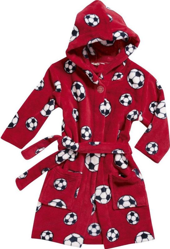 Playshoes - Fleece badjas voor kinderen - Voetbal - Rood - maat 158-164cm (13-14 jaar)