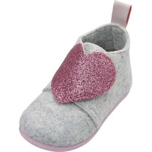 Playshoes pantoffels vilt grijs glitterhart