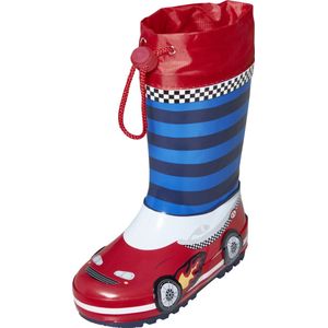 Playshoes - Regenlaarzen voor kinderen met trekkoord - Raceauto - Rood/blauw - maat 21EU