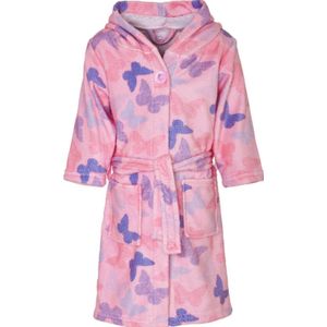 Playshoes - Badjas fleece- Kinderbadjas met capuchon - Vlinders - Roze - Maat 158/164