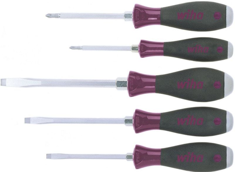 Wiha 5533HK5 Schroevendraaierset MicroFinish Sleufkop, Phillips met doorgaande zeskantkling en massieve stalen kap 5-delig - 29138