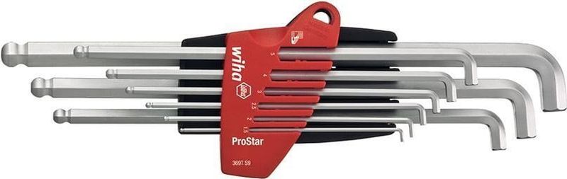 Wiha Stiftsleutelset | in ProStar houder | Zeskantkogelkop met kort been | 10-delig | mat verchroomd - 35480 - 35480