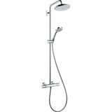 hansgrohe Croma 220 Douchesysteem, Regendouche met 4 Straalsoorten (Hoofddouche, Handdouche met Slang, Douchestang en thermostaat), chroom, 27185000