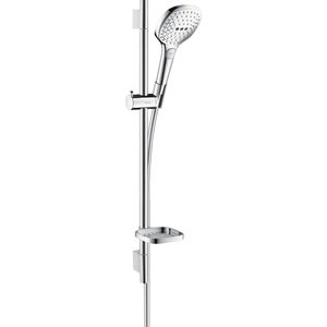 hansgrohe Raindance Select E Brauseset 120 3jet mit Brausestange 65 cm und Seifenschale Weiß/Chrom, 26620400