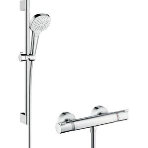 Hansgrohe Croma Select E Doucheset - glijstangset - croma select e vario - handdouche 65cm - Ecostat Comfort douchekraan - thermostatisch - wit/chroom 27081400