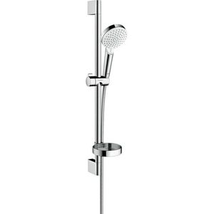 hansgrohe crometta vario doucheset 65 cm - 2 straalsoorten - met zeepschaal - wit/ chroom - diameter handdouche 100 mm
