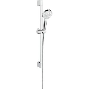HANSGROHE Crometta 1Jet Brausegarnitur in Weiß/Chrom mit 650 mm Brausestange, Handbrause mit 1 Strahlfunktion und 1,6 Meter Brauseschlauch