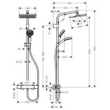 hansgrohe Crometta E - Douchesysteem met thermostaat, regendouche (240 x 240 mm) met douchekraan, handdouche (2 jets), doucheslang, glijstang en rechthoekige douchekop (1 jet), chroom