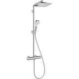 hansgrohe Crometta E - Douchesysteem met thermostaat, regendouche (240 x 240 mm) met douchekraan, handdouche (2 jets), doucheslang, glijstang en rechthoekige douchekop (1 jet), chroom