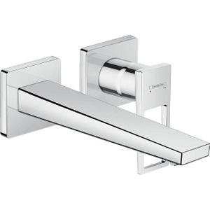 hansgrohe Metropol ééngreeps wastafelmengkraan met beugelgreep afbouwdeel voor wandmontage, plaat, voorsprong 225 mm en afvoerplug chroom