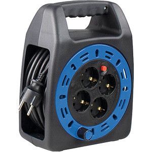 as - Schwabe 16415 Kbs Reel Kabelbox met 4 Beschermende Contactcontactdozen, IP20, 230 V, 15 m Kabellengte, Zwart