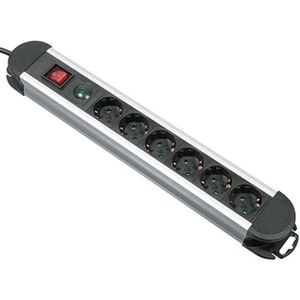 As - Schwabe, Stekkerdoos, 6-voudige aluminium contactdoos met overspanningsbeveiliging en schakelaar (6 x, CEE 7/3, 1.50 m)