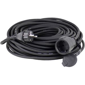 as - Schwabe Gummi-Verlängerungsleitung, 15m H05RR-F 3G1,5 Kabel mit Schutzkontaktstecker, Schutzkontaktkupplung inkl. Schutzkappe, Verlängerungskabel 230V, 16A, IP44, Schwarz, 60315
