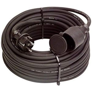 as - Schwabe 60336 Rubberen Verlengkabel met Beschermende Contactspoel Plug, IP44, 230 V/16 A, 20 meter Kabellengte, Zwart
