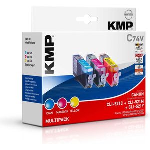KMP, Inkt, C74V Value Pack C/M/Y compatibel met Canon CLI-521 (M, C, Y)