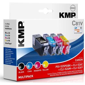 KMP Inktcartridge vervangt Canon PGI-525PGBK, CLI-526C, CLI-526M, CLI-526Y Compatibel Combipack Zwart, Cyaan, Magenta, Geel C81V 1513,0050
