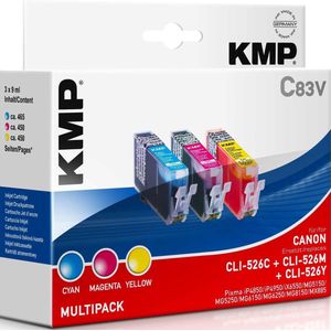 KMP Inktcartridge vervangt Canon CLI-526C, CLI-526M, CLI-526Y Compatibel Combipack Cyaan, Magenta, Geel C83V 1515,0050