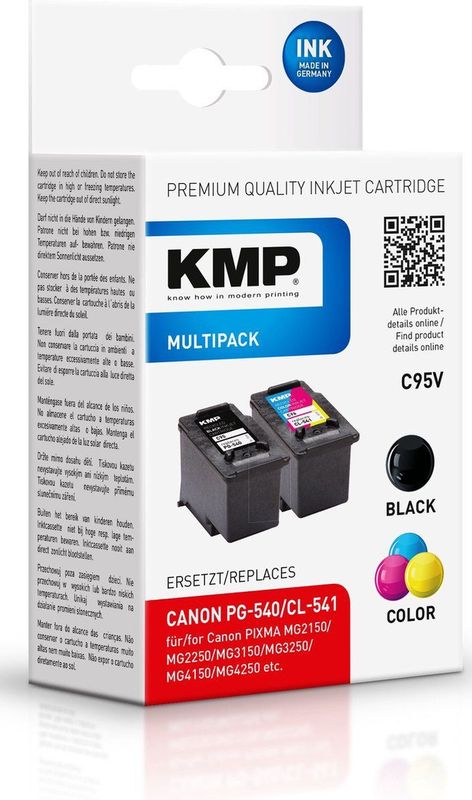 KMP - Inktcartridge Vervangt Canon PG-540 CL-541 - Compatibel Combipack - Zwart Cyaan Magenta Geel