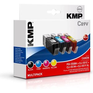 KMP Inktcartridge vervangt Canon PGI-550PGBK XL, CLI-551C XL, CLI-551M XL, CLI551Y XL Compatibel Combipack Zwart, Cyaan, Magenta, Geel C89V 1518,0050