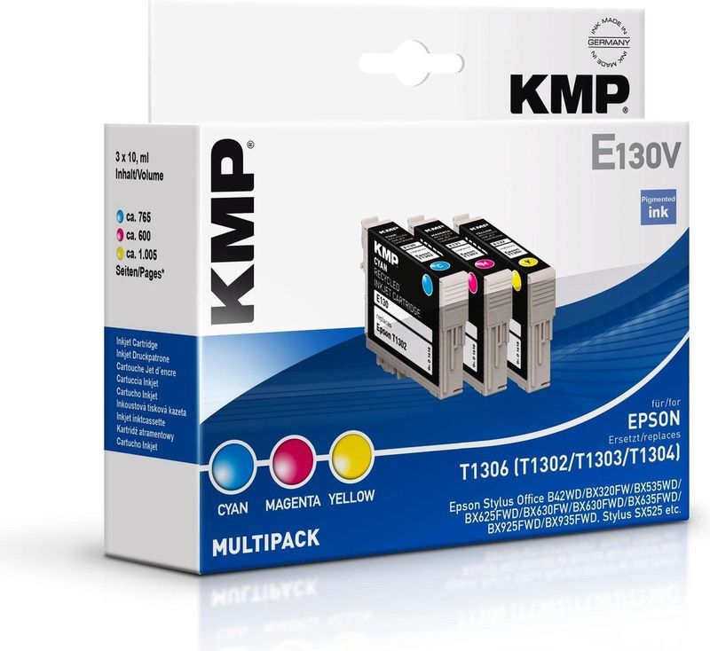 KMP - E130V - Inktcartridge - Geel, Cyaan, Magenta - Compatibel - 3 Stuks