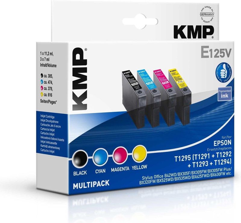 KMP Druckerpatronen E125V schwarz, cyan, magenta, gelb kompatibel zu EPSON T1295L, 4er-Set