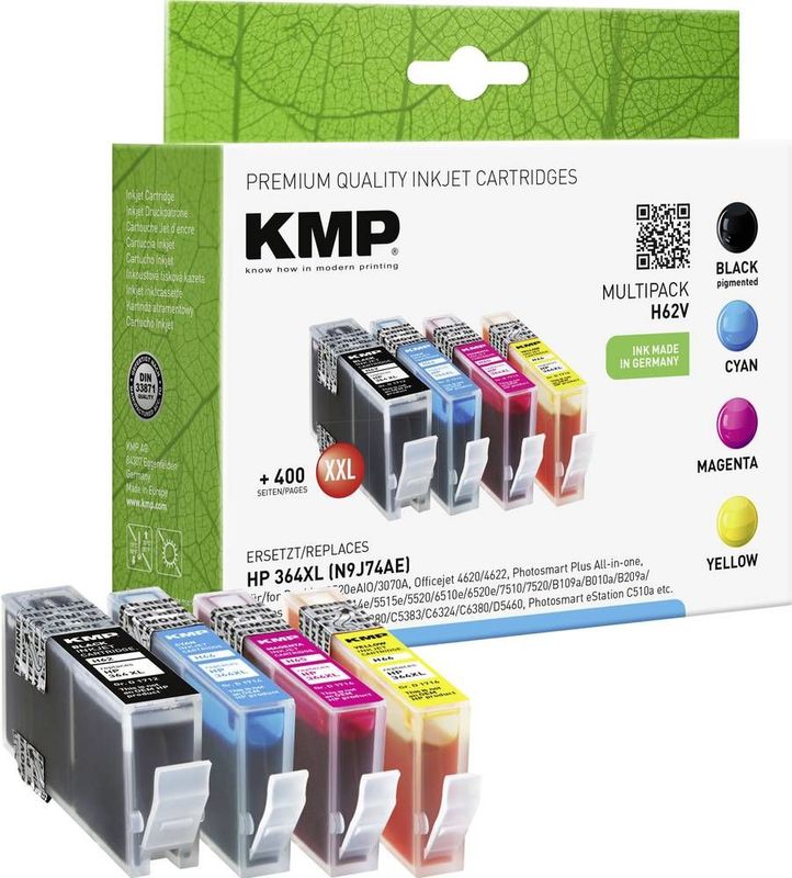 KMP Druckerpatronen H62V schwarz, cyan, magenta, gelb kompatibel zu HP 364XL (N9J74AE), 4er-Set