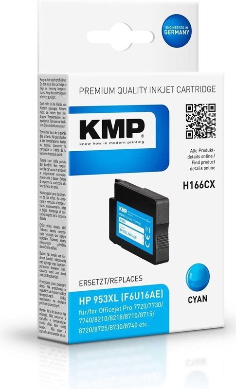 KMP - H166CX - Inktcartridge - Cyaan - Compatibel met HP F6U16AE - 30 ml